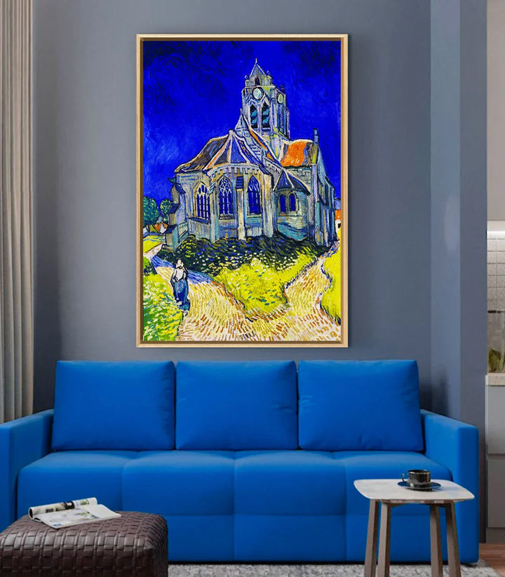 Simulation chambre à coucher, tableau paysage rural van Gogh style Massinart