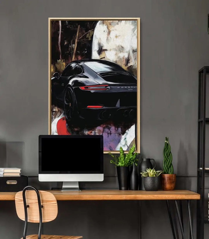 Décoration intérieur bureau avec tableau voiture sportive Porsche Massinart