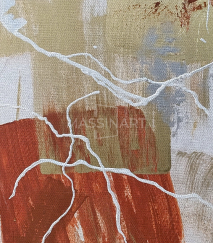 Tableau composition abstraite feuilles terracotta triptyque Massinart