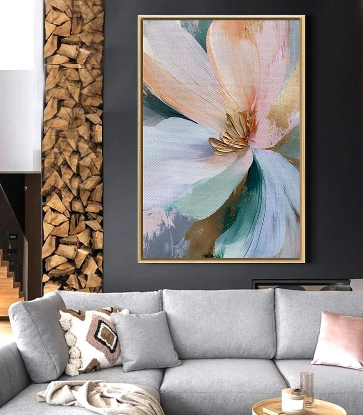 Tableau Rose Breath mise en situation salon moderne gris Massinart