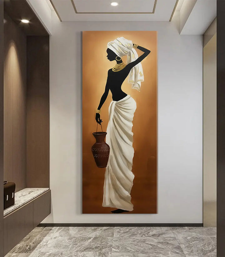 Tableau figuratif femme africaine style contemporain palette ocre Massinart