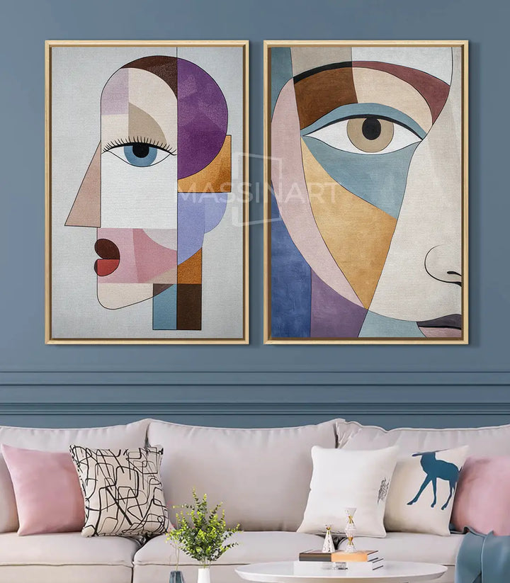 Tableau Cubic Stare - détail visage gauche forme géométrique Massinart
