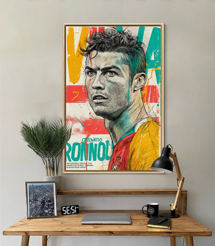 Décoration intérieur bureau — portrait sportif pop-art Cristiano Ronaldo vertical Massinart