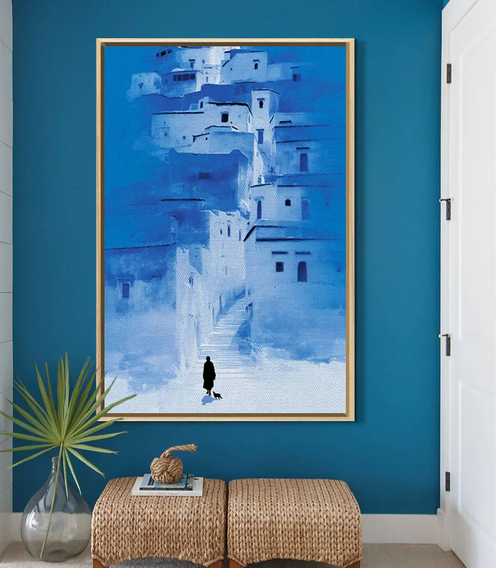 Décoration intérieur couloir Massinart — Tableau architecture minimaliste bleu et blanc