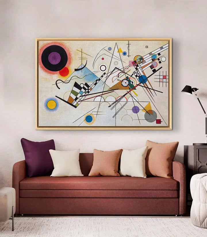 Tableau Composition VIII Massinart encadré noir sur mur beige séjour