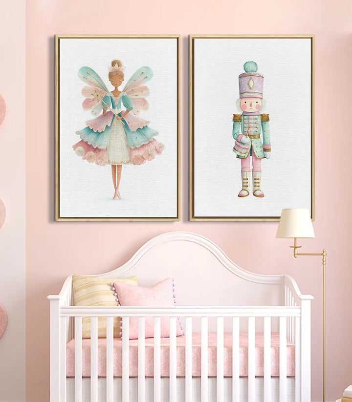 Tableau Fairy Guard diptyque mis en situation chambre fille rose pastel, Massinart