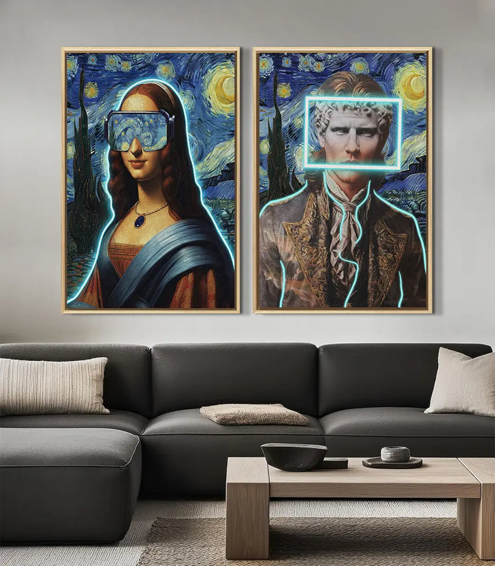 Tableau La Joconde Étoilée diptyque, décoration intérieur salon contemporain Massinart