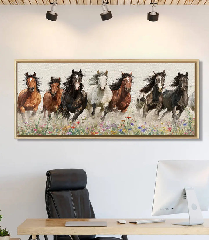 Tableau chevaux sauvages décoration bureau moderne Massinart mise en situation