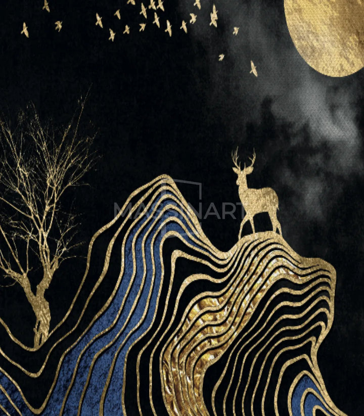 Tableau Golden full moon art contemporain décoration intérieur Massinart