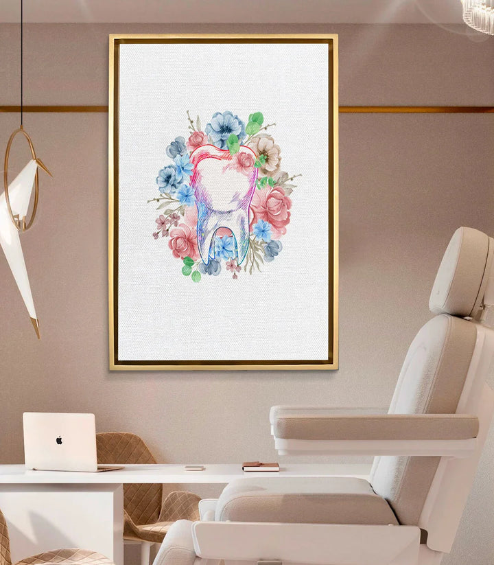 Mise en situation salon moderne tableau dent florale Massinart
