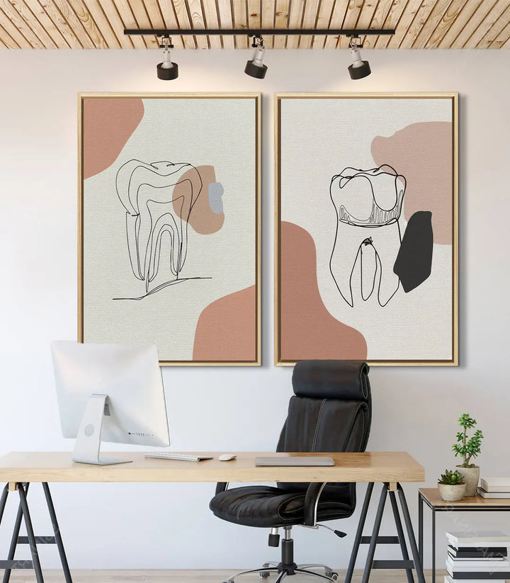 Mise en situation salon moderne diptyque dent minimaliste beige — Massinart