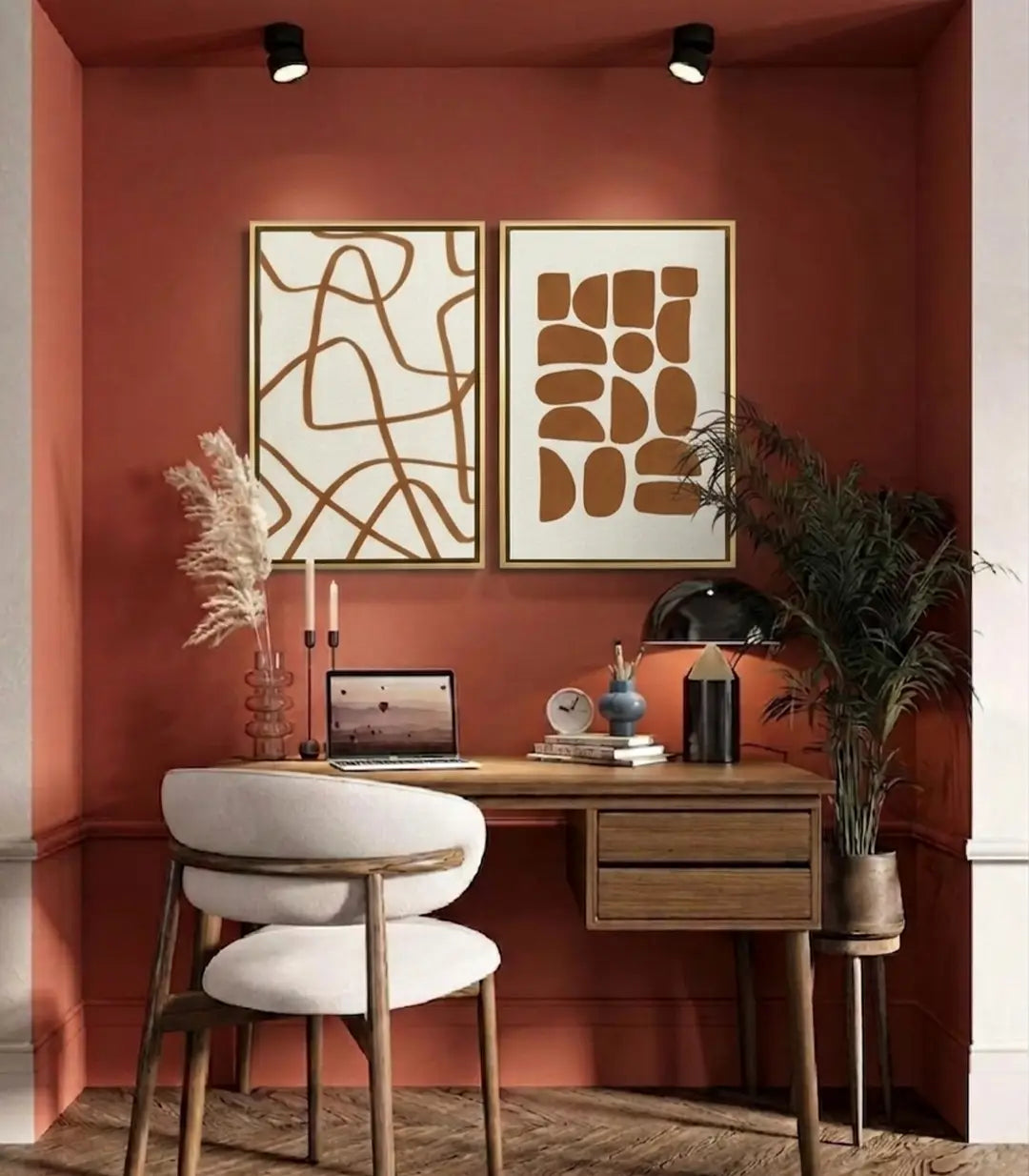 Décoration intérieur bureau — Terra Lines abstrait minimaliste mur terracotta Massinart