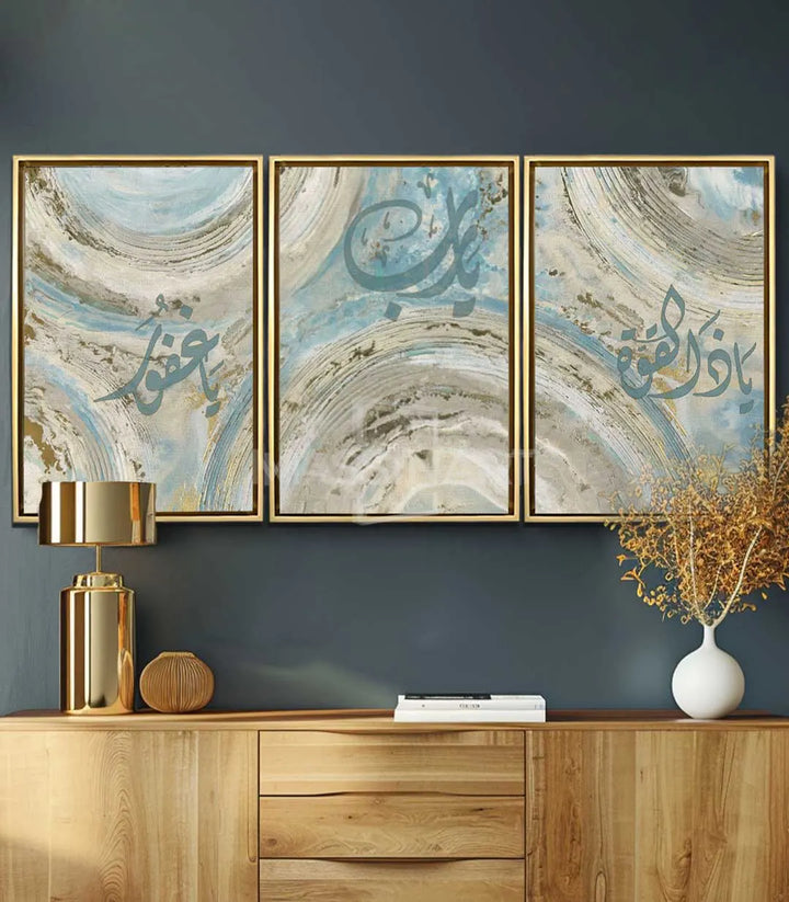 Mise en situation salon moderne triptyque Les Noms Divins Massinart