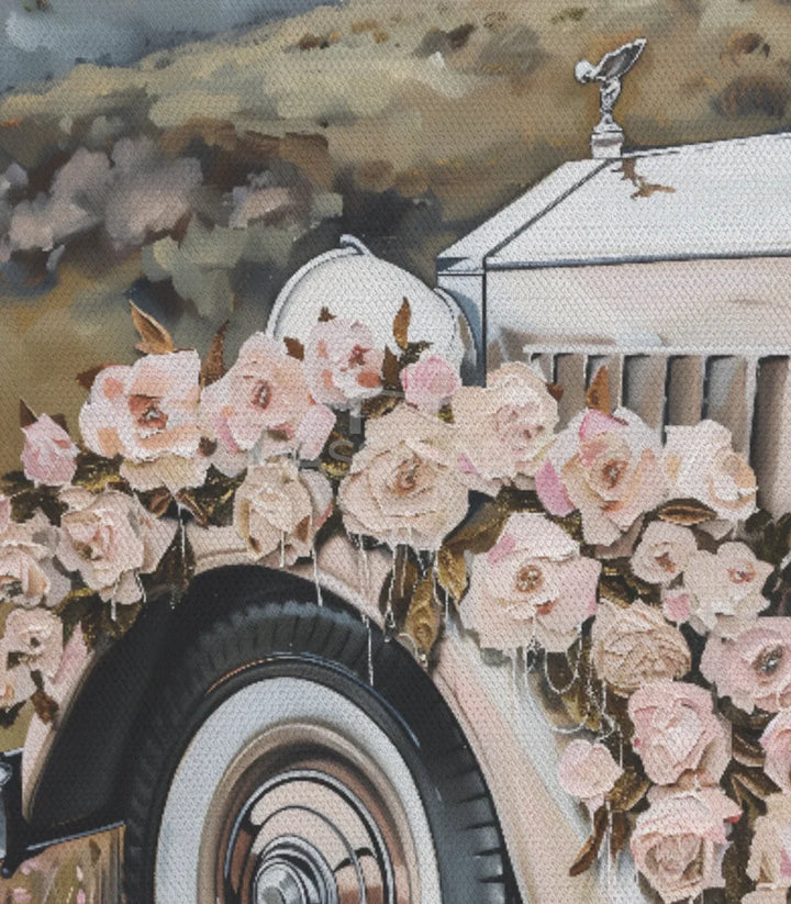 Tableau roses poudré automobile vintage décoration salon Massinart