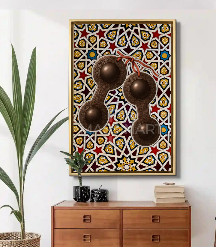 Mise en situation Qraqeb Rhythms Massinart — décoration intérieur salon marocain