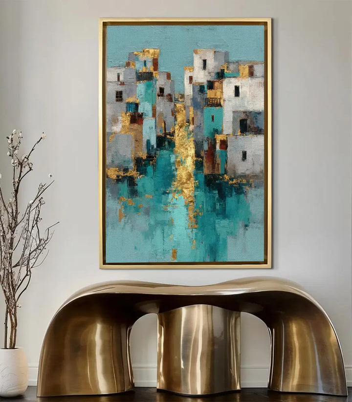Mise en situation salon moderne Golden Mirage décoration murale Massinart