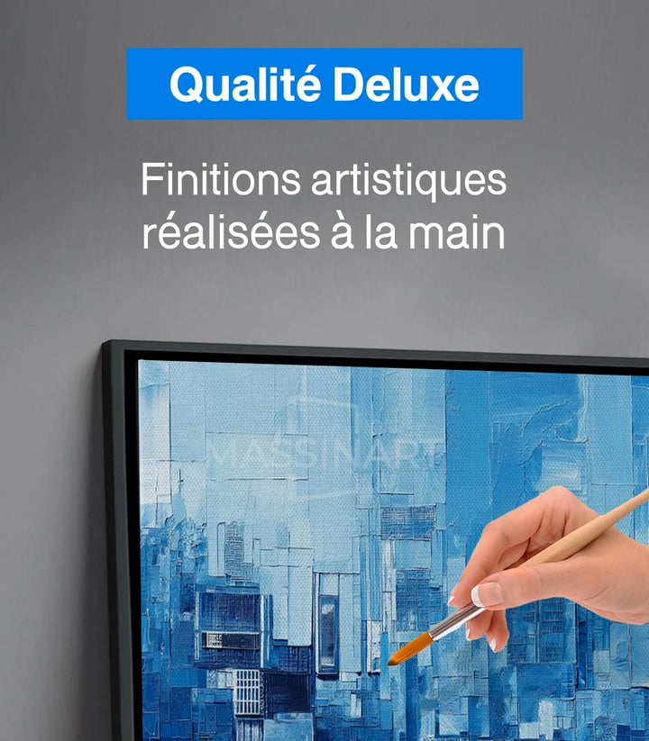Tableau Blue Skyline cadre noir ambiance salon moderne décoration murale Massinart