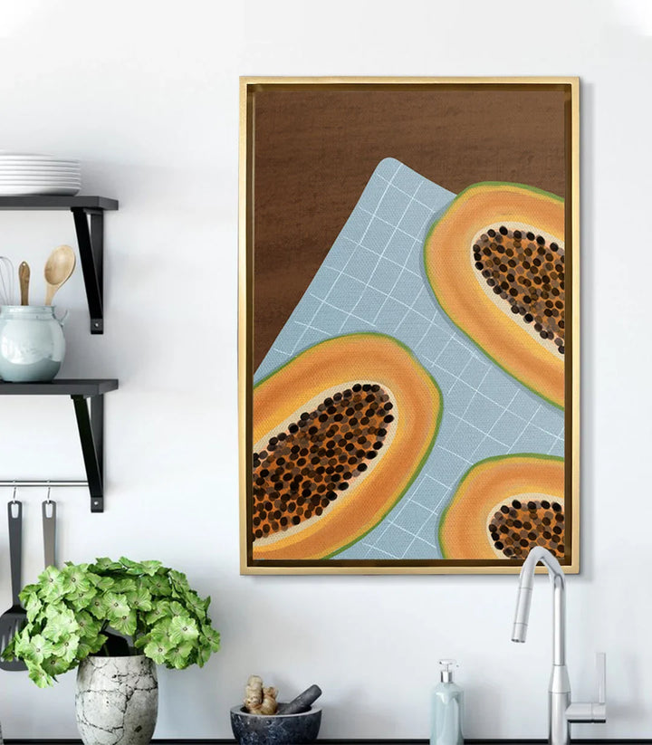 Tableau papaye en décoration cuisine moderne — mise en situation murale Massinart