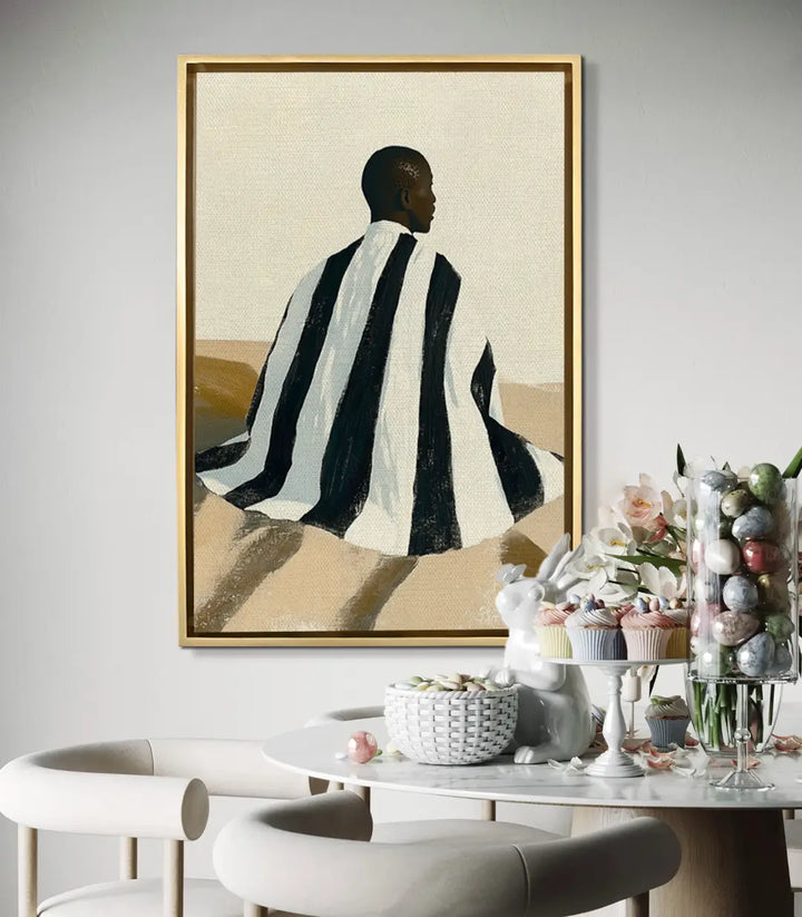 Tableau Striped mise en situation salon moderne Massinart — décoration intérieur minimaliste