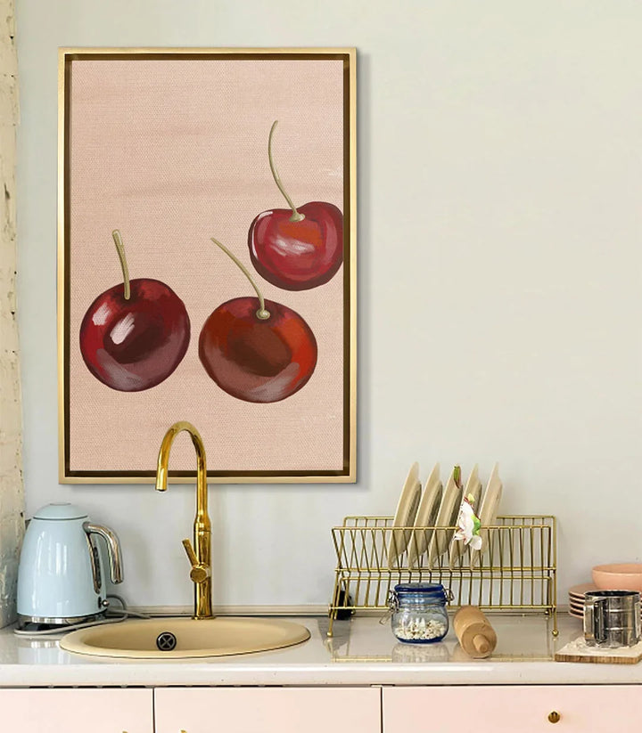 Tableau cerises trio mise en situation décoration cuisine Massinart