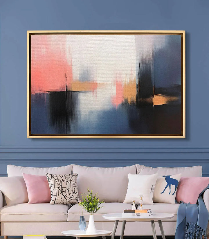 Tableau Sienna mise en situation salon moderne mur bleu Massinart