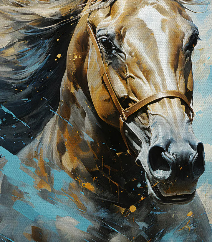 Mise en scène tableau mural - Cheval Sovereign palette marron bleu - Massinart