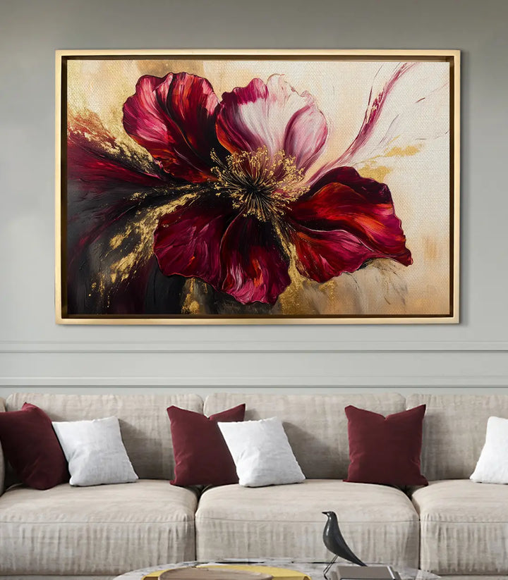 Mise en situation tableau fleur luxe salon séjour Massinart