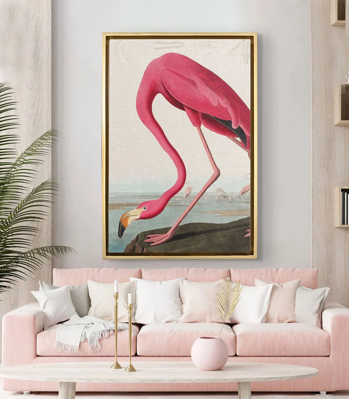 Tableau The Flamingo's Stance mise en situation salon rose Massinart