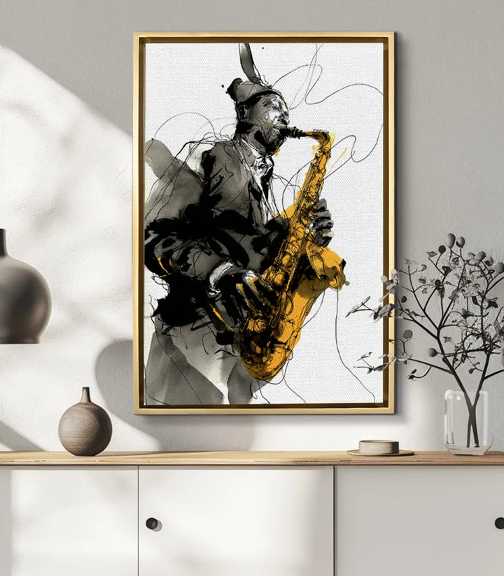 Tableau Jazz Reverie mise en situation salon moderne — décoration murale Massinart