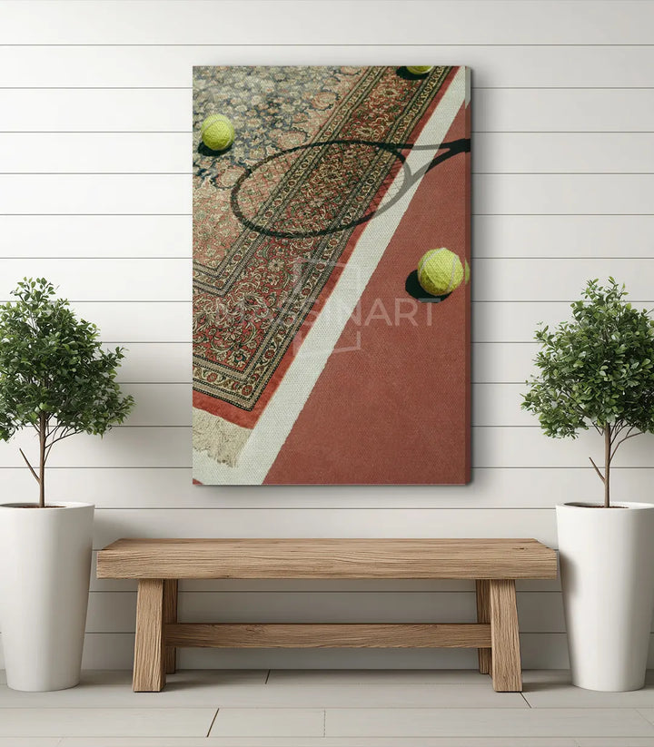 Tableau Tennis Tapis ambiance séjour, art sportif et marocain combinés, Massinart