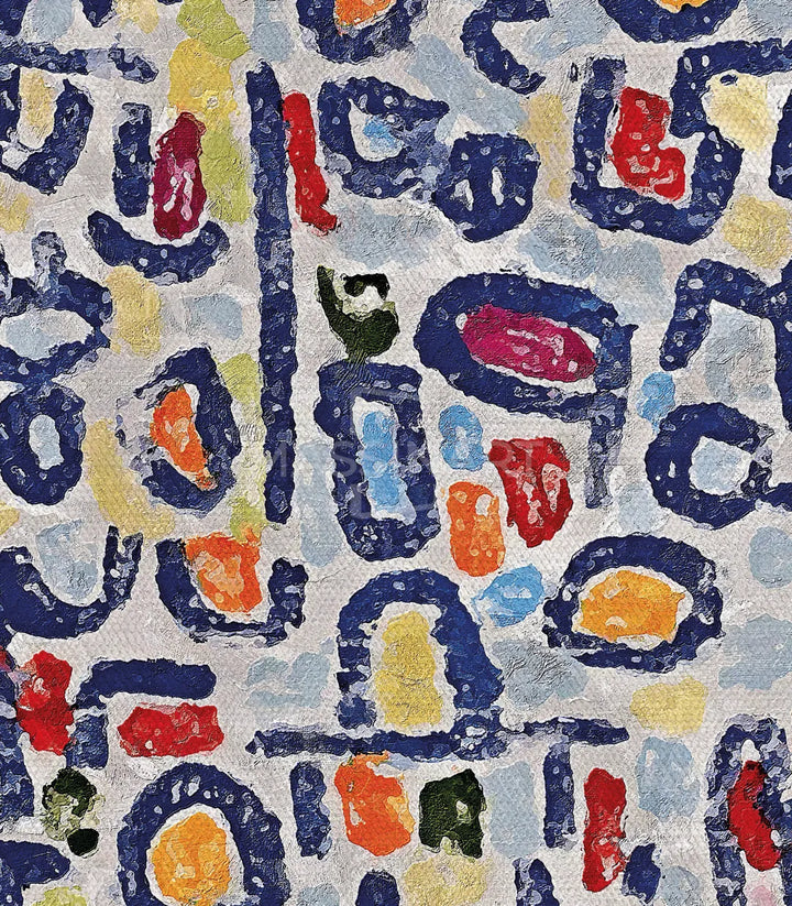 Tableau abstrait expressionniste au-dessus canapé bleu salon moderne Massinart