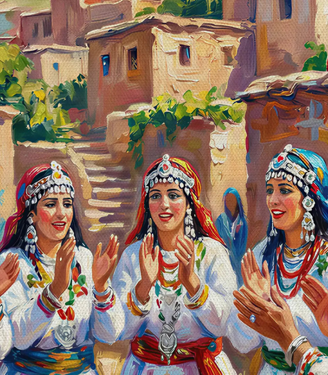 Mise en situation Tableau Amazigh Folklore chambre à coucher ambiance chaleureuse, Massinart