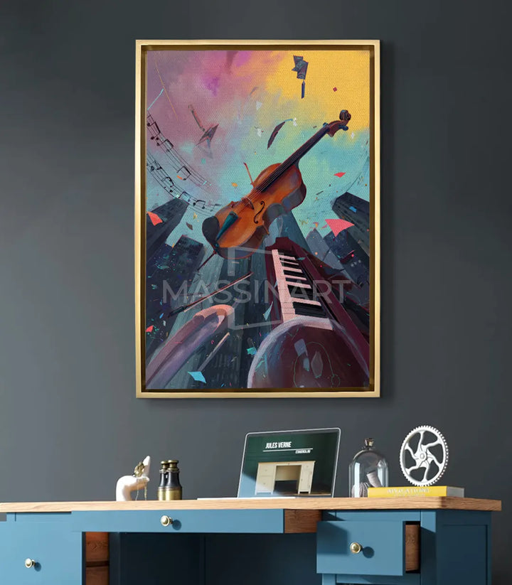 Tableau Melodic Sky en mise en situation sur bureau moderne — décoration intérieur Massinart