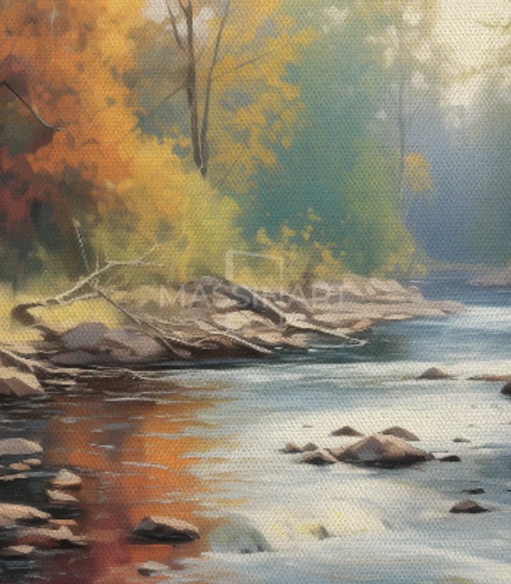 Mise en situation séjour couleur Tableau Riverside Massinart — paysage nature