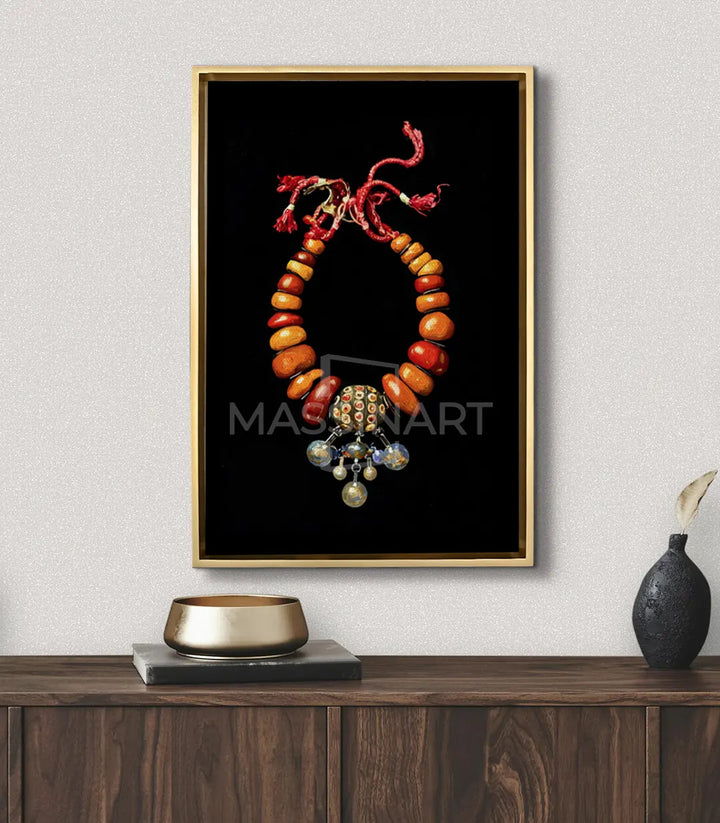 Décoration intérieur couloir, tableau Amazigh Jewel vertical noir et or Massinart