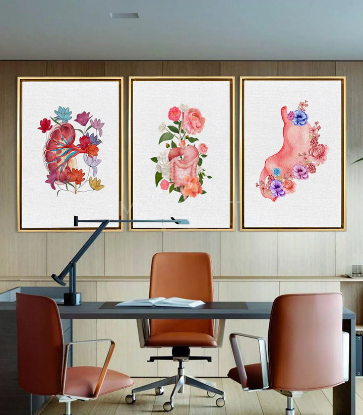 Mise en situation triptyque Blooming Organs décoration bureau moderne Massinart