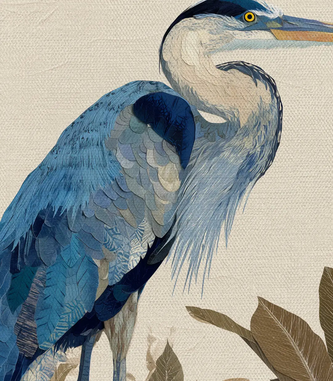 Détail tableau héron bleu — faune aquatique classique Massinart