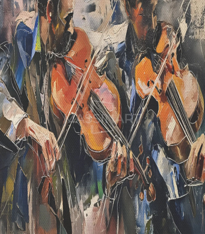 Tableau Violinistes en mise en situation salon contemporain Massinart