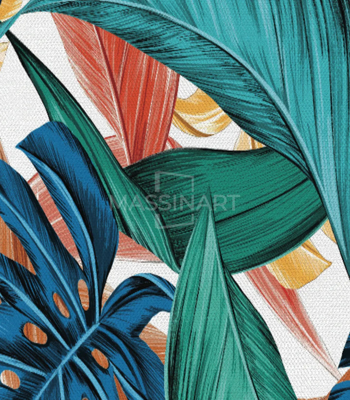 Tableau Oxygen Massinart — zoom feuilles monstera doré et turquoise