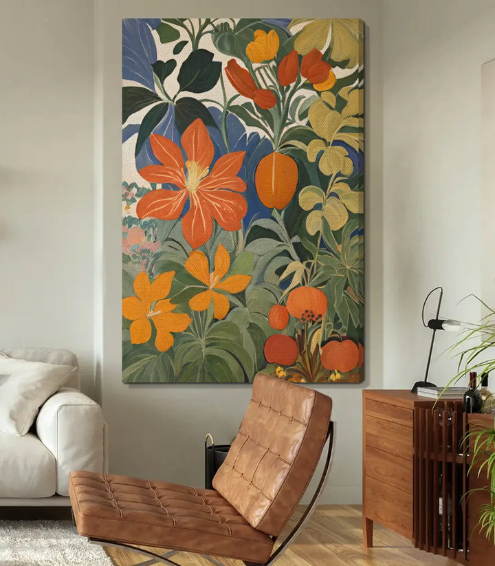 Détail tableau Bloomtide composition florale multicolore nature stylisée — Massinart