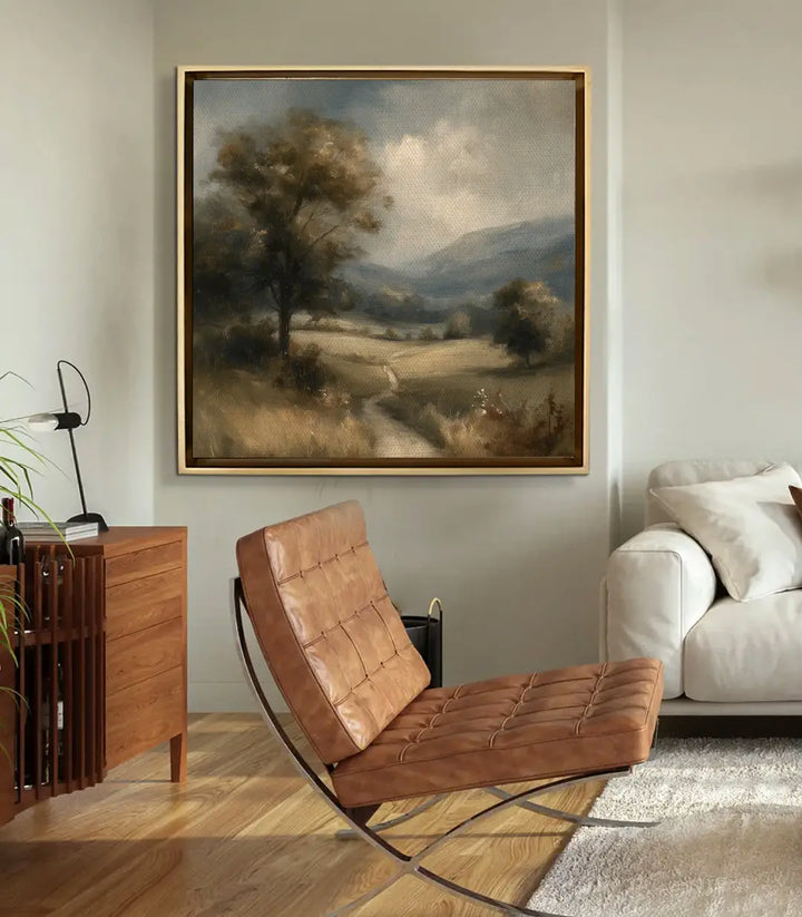 Tableau Fading Fields mise en situation salon moderne — décoration intérieur vintage Massinart