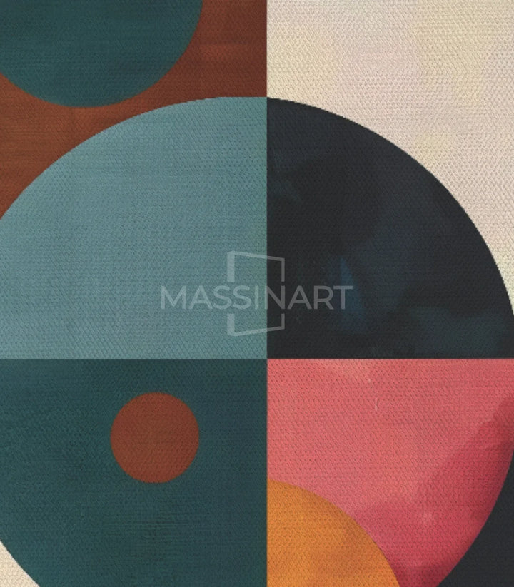 Tableau géométrique Massinart — palette ocre jaune bleu pour salon moderne