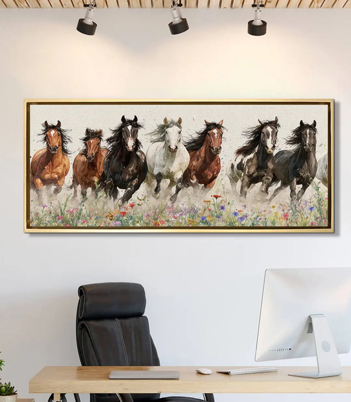 Tableau chevaux sauvages décoration bureau moderne Massinart mise en situation