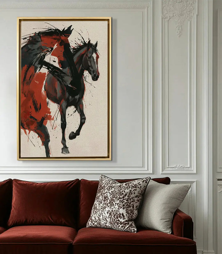 Tableau cheval moderne mise en situation salon Massinart décoration