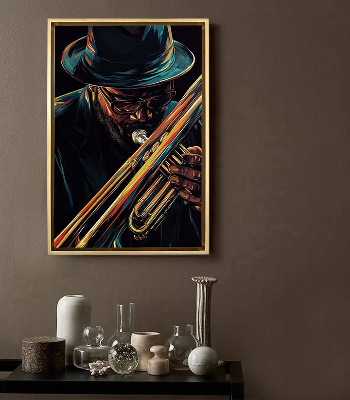 Tableau Jazz Whispers mise en situation salon moderne décoration murale Massinart