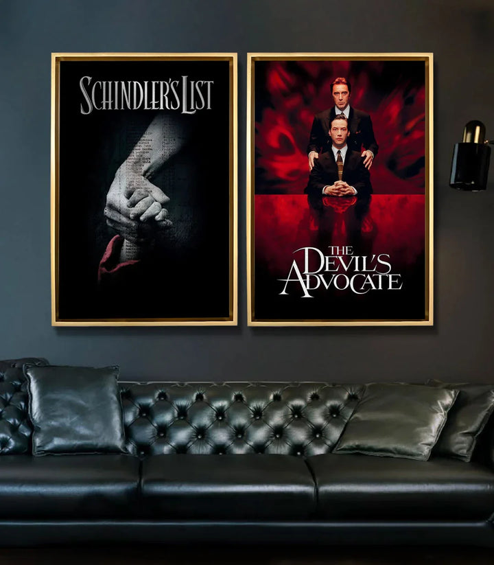 Tableau affiche The Devil's Advocate diptyque — deux hommes en costumes fond rouge Massinart