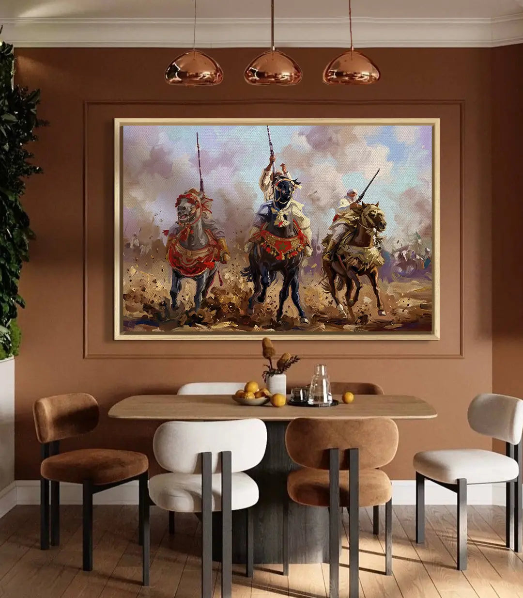 Décoration intérieur salle à manger Baroud cavaliers bataille orientaliste Massinart
