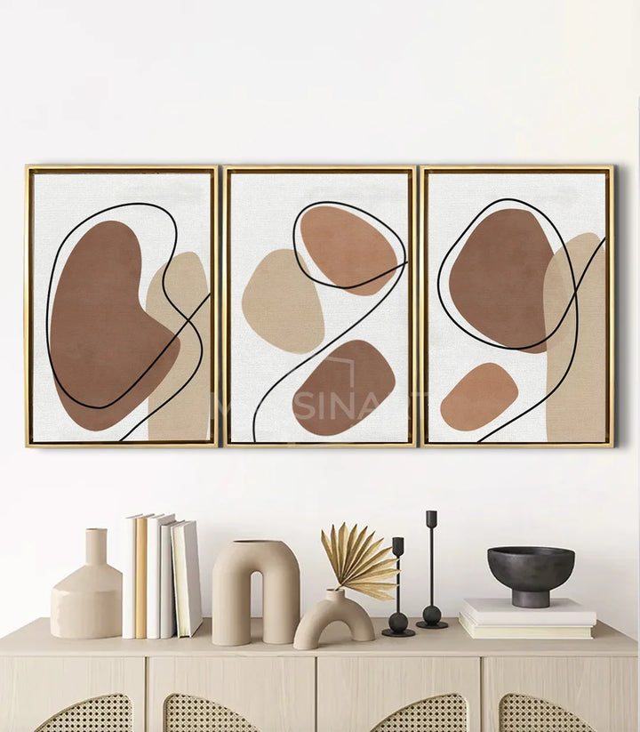 Mise en situation salon moderne - triptyque Organic Lines décoration murale Massinart
