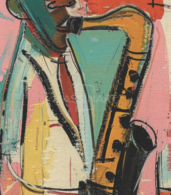 Tableau Jazz Vibes en mise en situation couloir Massinart — tableau musique expressionniste