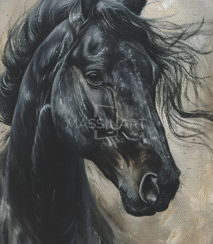 Tableau cheval noir Midnight Soul encadrement noir Massinart